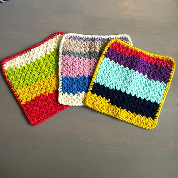 Handmade by Jazzy Gems Other - 3 Crochet Washcloths Dishcloths 100% Cotton, Dish Cloths